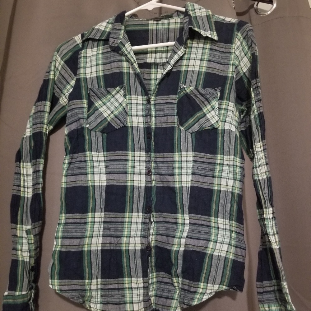 Button Up Forever21 green and blue plaid